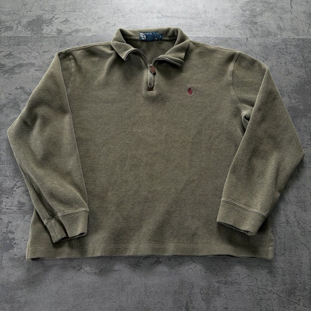 Vintage 90s Polo Ralph Lauren Quarter 1/4 Zip Pullover Sweatshirt Large Green
